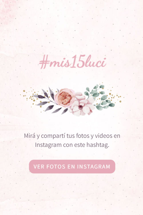 invitacion digital 15 años flores delicada glitter rosa hashtag instagram